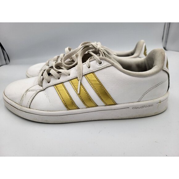 Adidas Cloudfoam Advantage Women’s White/Gold 3 Stripe Shoes Size 9 US - Picture 7 of 11
